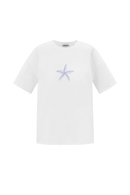 Cotton Women's T-shirt Casual Embroidered Starfish - Velaris Femme