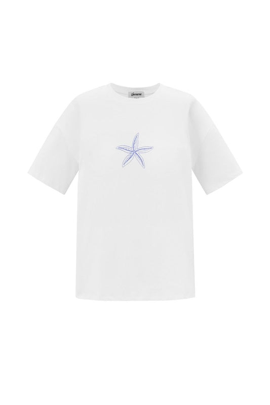 Cotton Women's T-shirt Casual Embroidered Starfish - Velaris Femme