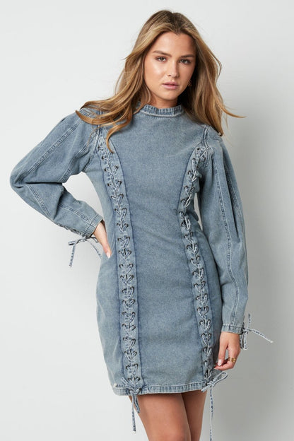 Cotton Woven Denim Dress Elegant Tie - up Solid Color - Velaris Femme