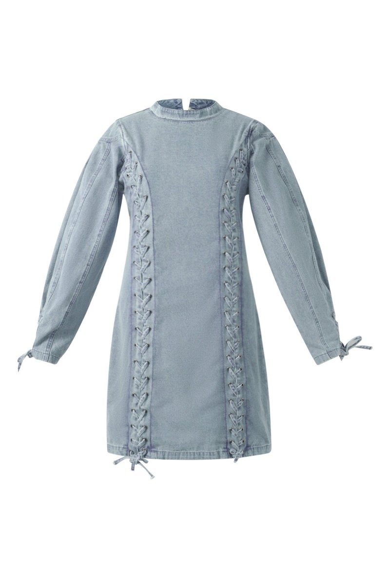 Cotton Woven Denim Dress Elegant Tie - up Solid Color - Velaris Femme