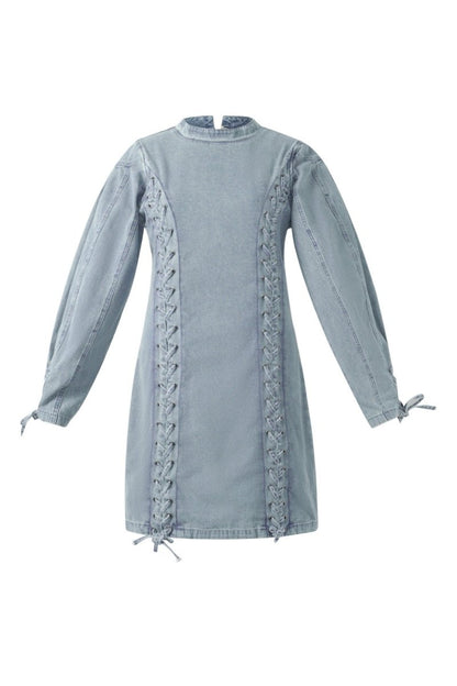 Cotton Woven Denim Dress Elegant Tie - up Solid Color - Velaris Femme