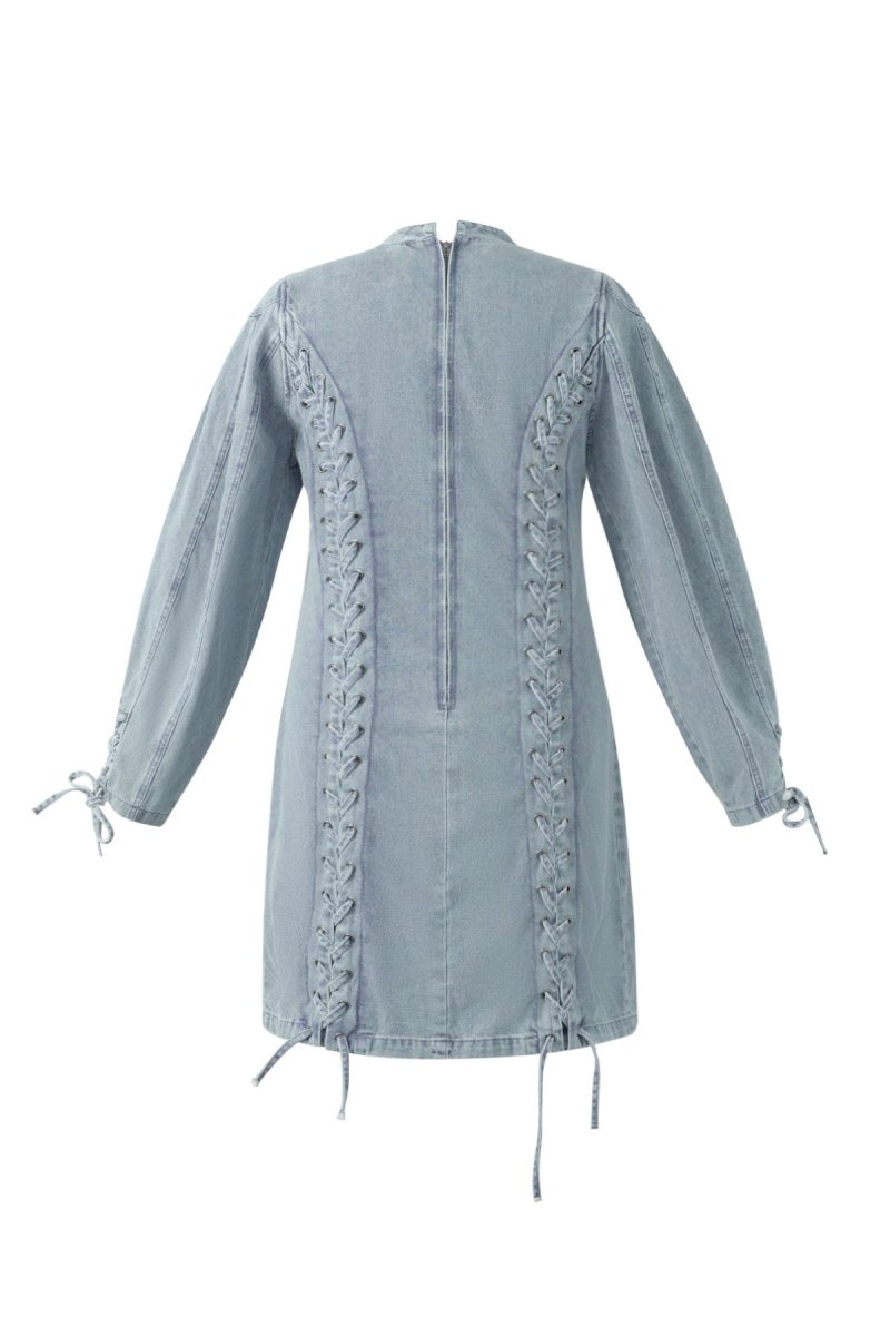 Cotton Woven Denim Dress Elegant Tie - up Solid Color - Velaris Femme