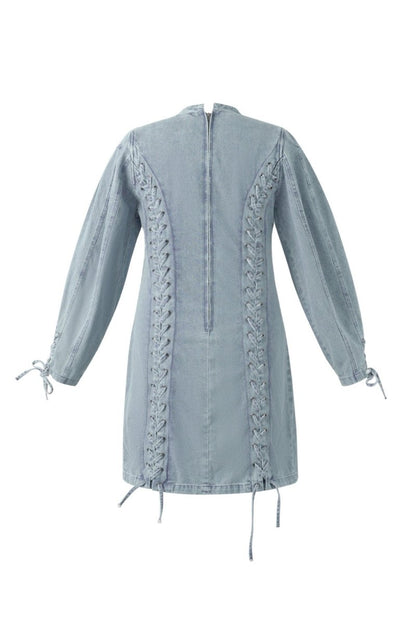 Cotton Woven Denim Dress Elegant Tie - up Solid Color - Velaris Femme
