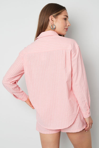 Cotton Woven Women's Blouse Casual Stripes Heart Ruffle Detail - Velaris Femme