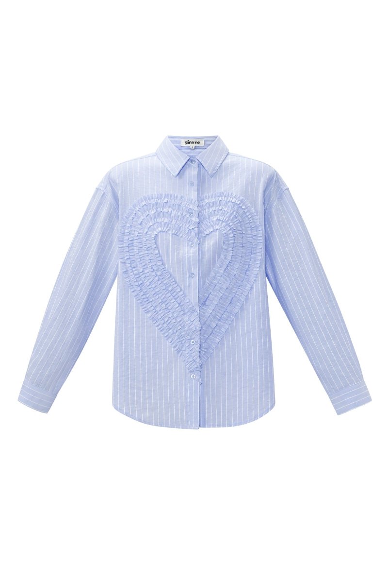 Cotton Woven Women's Blouse Casual Stripes Heart Ruffle Detail - Velaris Femme