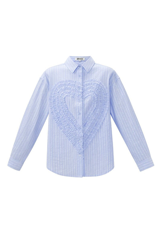 Cotton Woven Women's Blouse Casual Stripes Heart Ruffle Detail - Velaris Femme