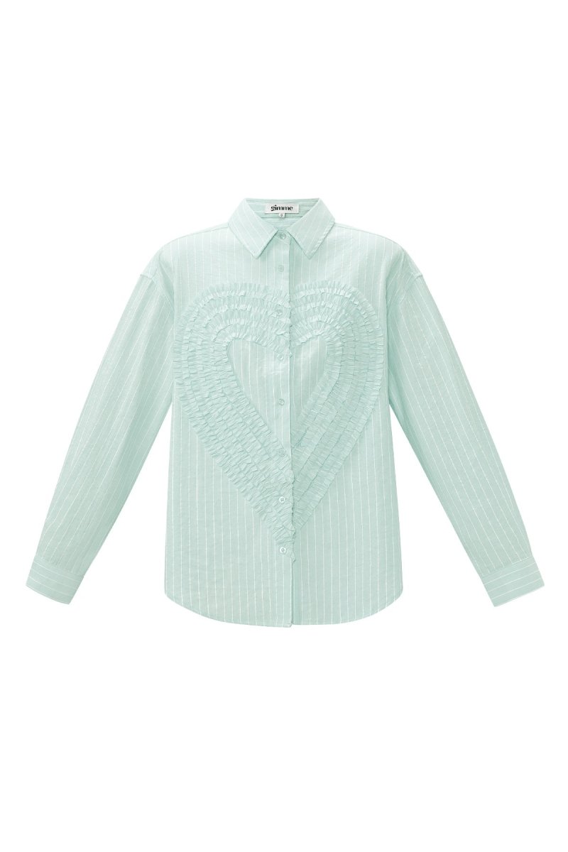 Cotton Woven Women's Blouse Casual Stripes Heart Ruffle Detail - Velaris Femme