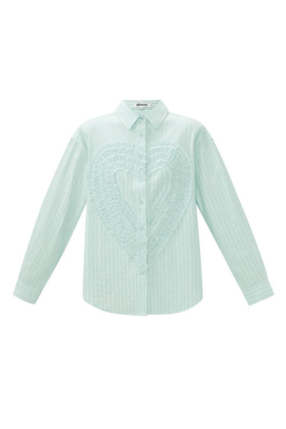 Cotton Woven Women's Blouse Casual Stripes Heart Ruffle Detail - Velaris Femme
