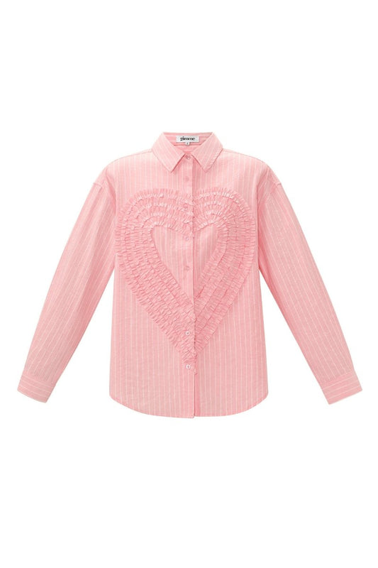 Cotton Woven Women's Blouse Casual Stripes Heart Ruffle Detail - Velaris Femme
