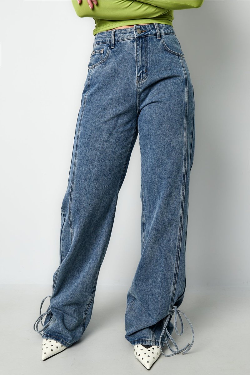 Cotton Woven Women's Straight Leg Denim Pants Casual Knot Detail - Velaris Femme