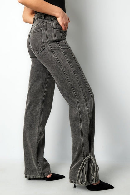 Cotton Woven Women's Straight Leg Denim Pants Casual Knot Detail - Velaris Femme