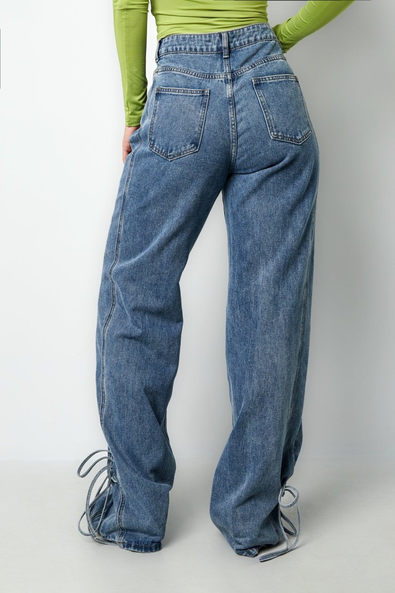 Cotton Woven Women's Straight Leg Denim Pants Casual Knot Detail - Velaris Femme