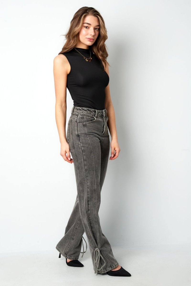 Cotton Woven Women's Straight Leg Denim Pants Casual Knot Detail - Velaris Femme