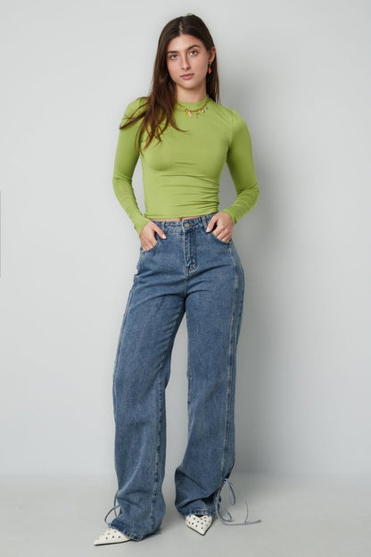 Cotton Woven Women's Straight Leg Denim Pants Casual Knot Detail - Velaris Femme