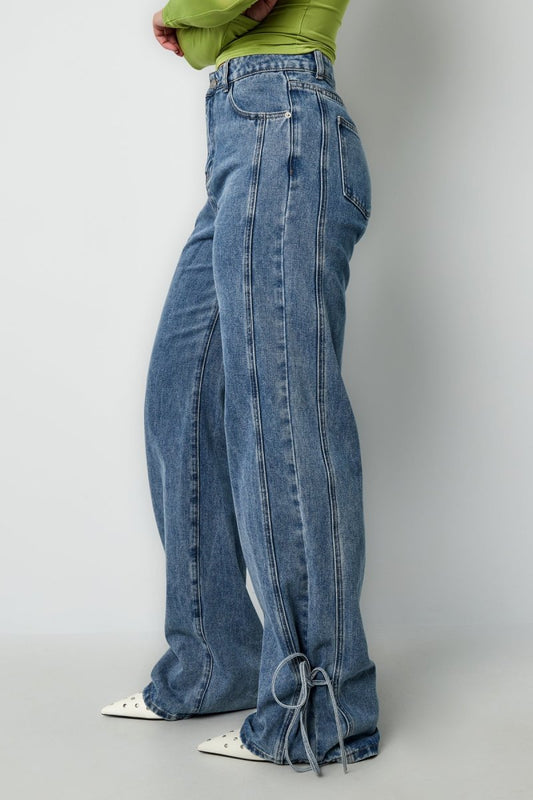 Cotton Woven Women's Straight Leg Denim Pants Casual Knot Detail - Velaris Femme