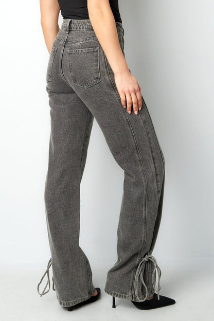 Cotton Woven Women's Straight Leg Denim Pants Casual Knot Detail - Velaris Femme