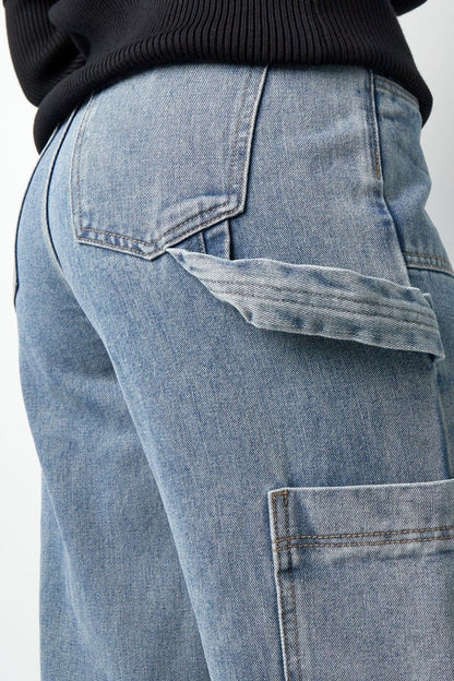 Cotton Woven Women's Straight Leg Denim Pants Casual Solid Color Medium Indigo - Velaris Femme