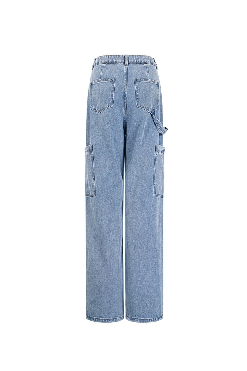 Cotton Woven Women's Straight Leg Denim Pants Casual Solid Color Medium Indigo - Velaris Femme