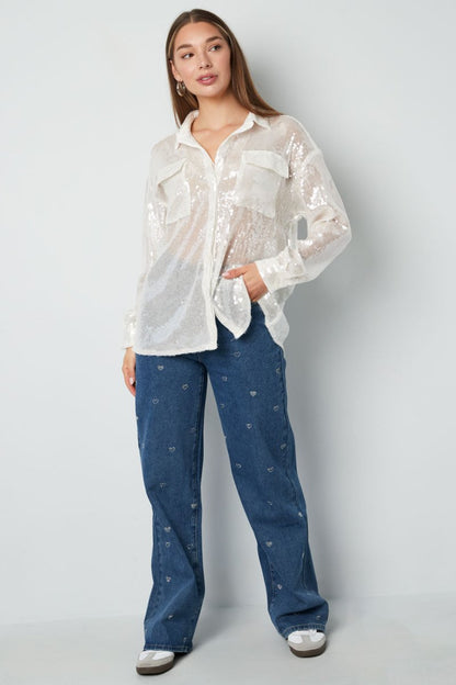 Cotton Woven Women's Straight Leg Denim Pants Heart Embroidery Casual - Velaris Femme