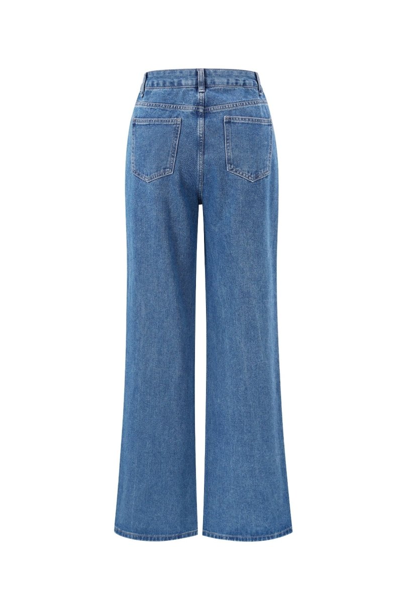 Cotton Woven Women's Straight Leg Denim Pants Heart Embroidery Casual - Velaris Femme