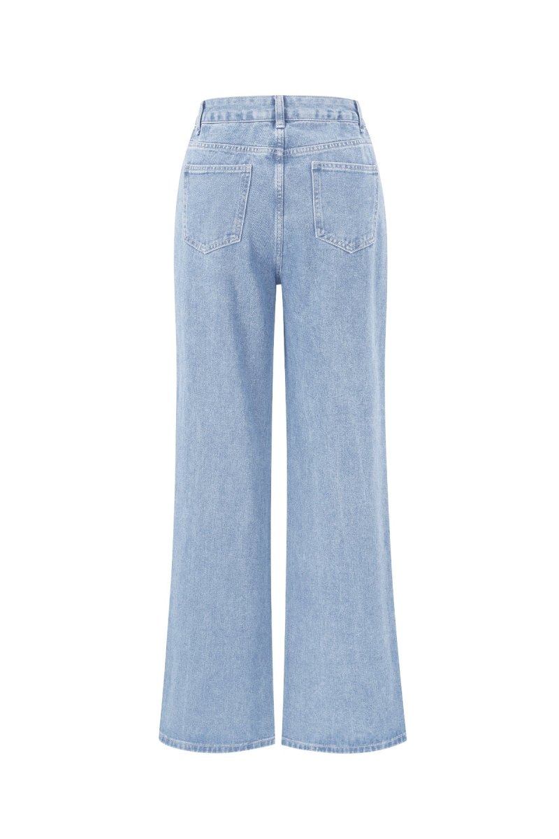 Cotton Woven Women's Straight Leg Denim Pants Heart Embroidery Casual - Velaris Femme