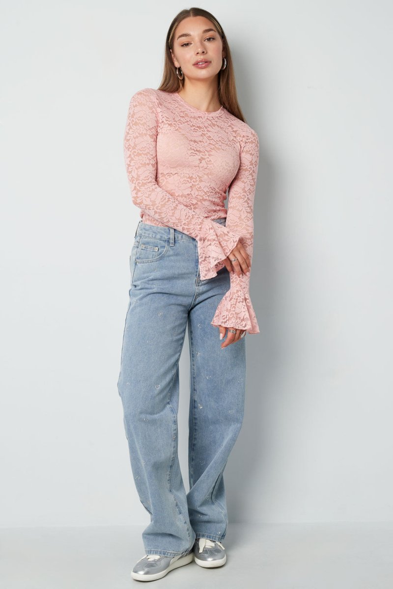 Cotton Woven Women's Straight Leg Denim Pants Heart Embroidery Casual - Velaris Femme