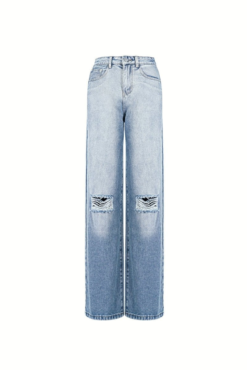 Cotton Woven Women's Straight Leg Jeans Ripped - Velaris Femme