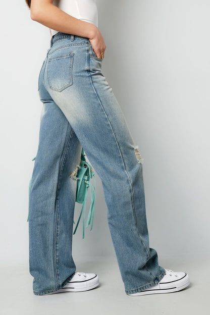 Cotton Woven Women's Straight Leg Jeans Ripped - Velaris Femme