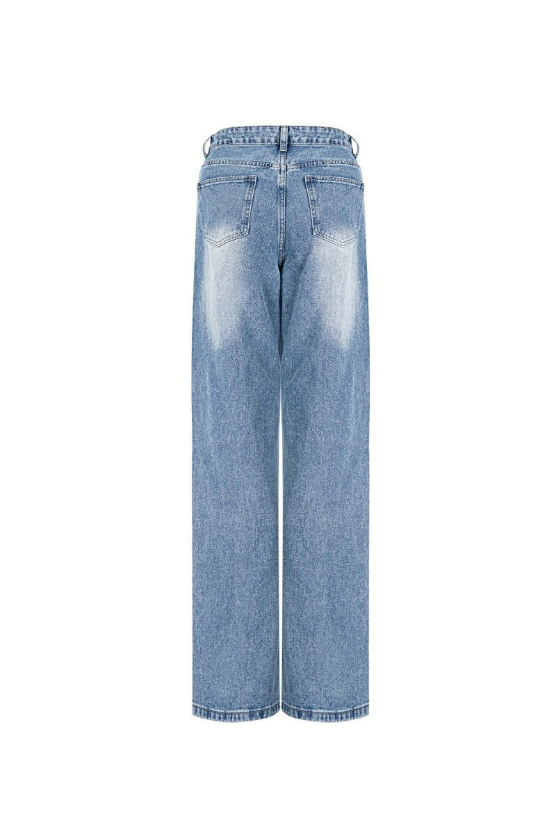 Cotton Woven Women's Straight Leg Jeans Ripped - Velaris Femme