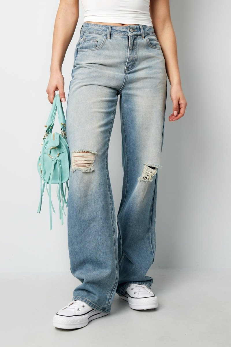 Cotton Woven Women's Straight Leg Jeans Ripped - Velaris Femme