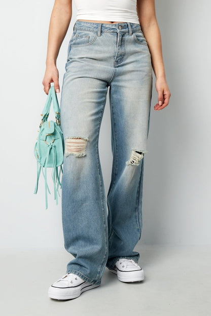 Cotton Woven Women's Straight Leg Jeans Ripped - Velaris Femme