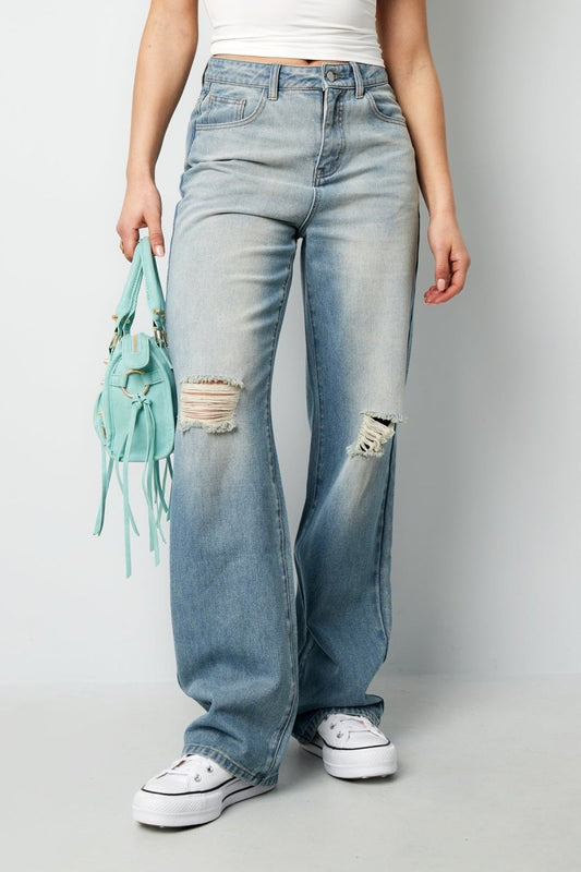 Cotton Woven Women's Straight Leg Jeans Ripped - Velaris Femme