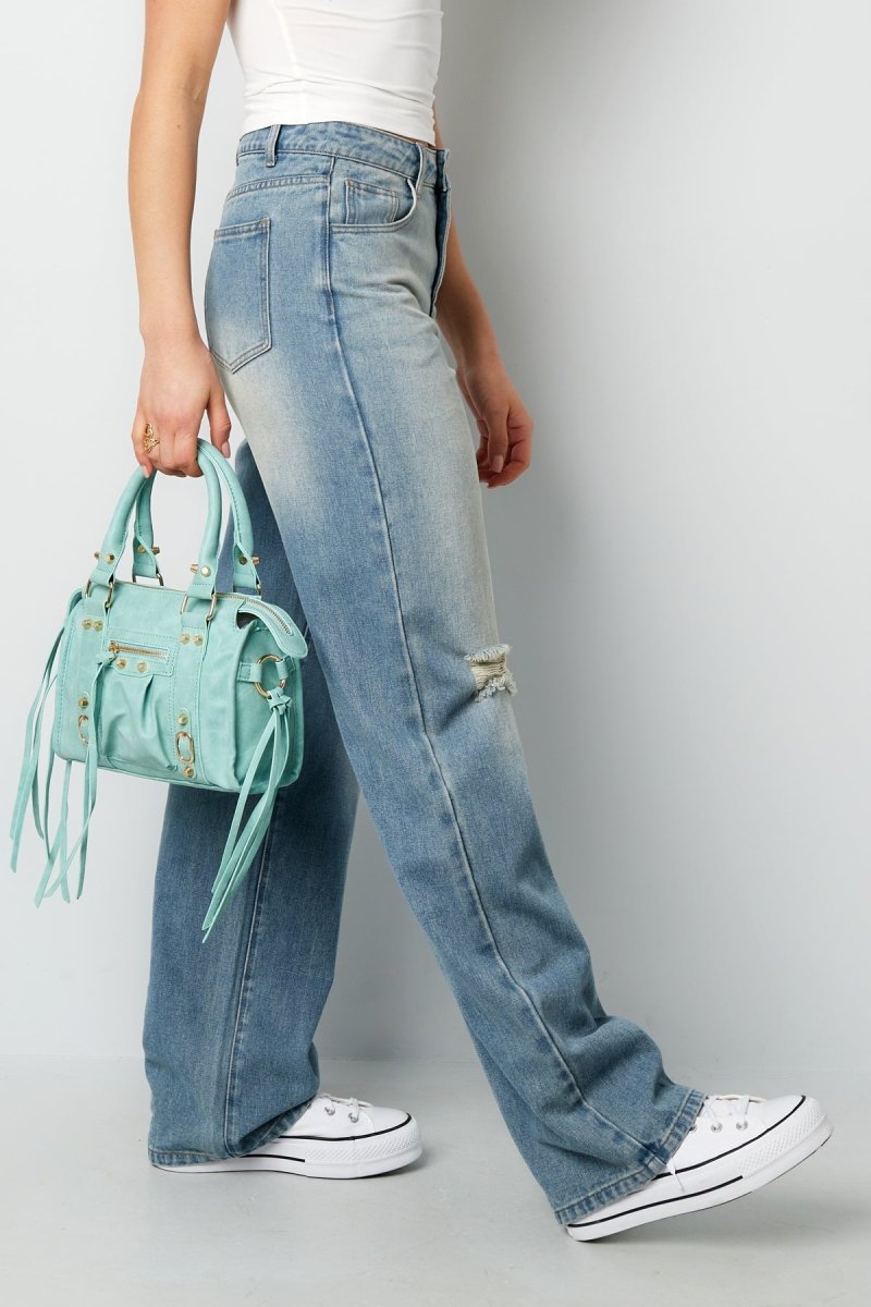 Cotton Woven Women's Straight Leg Jeans Ripped - Velaris Femme