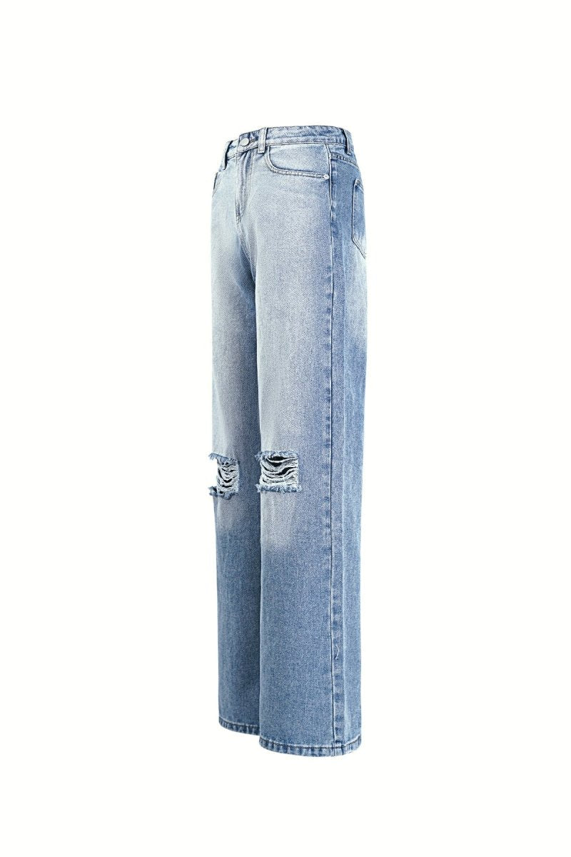 Cotton Woven Women's Straight Leg Jeans Ripped - Velaris Femme
