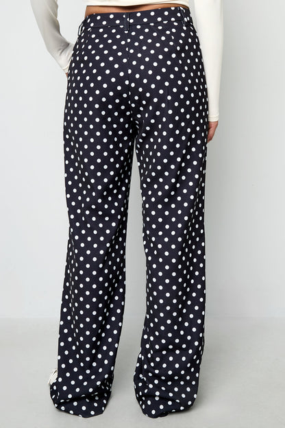 Woven Polyester Fiber Women's Straight Pants Elegant Polka Dots