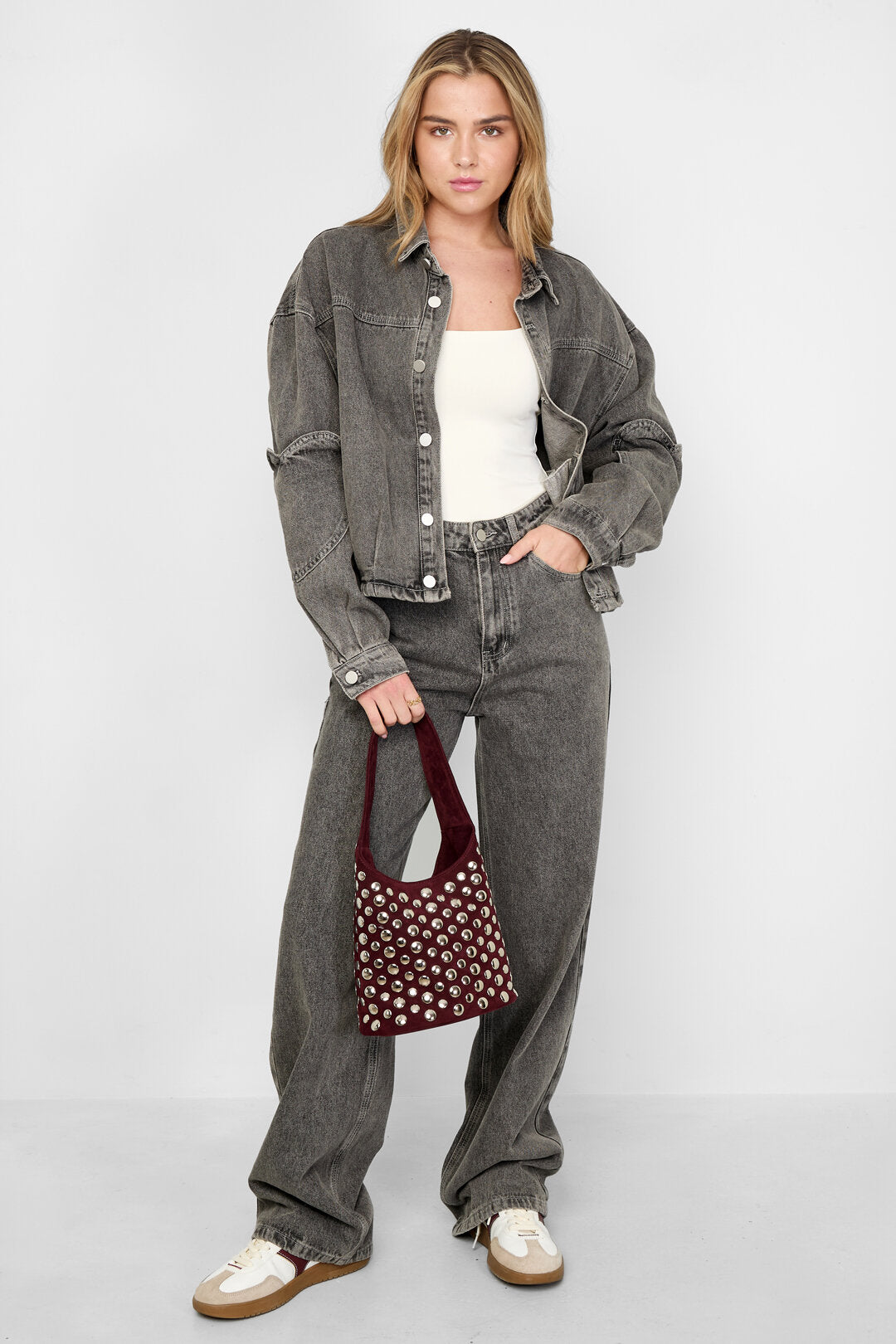 Gimme Grey & Pink Denim Jacket Set for All Fits