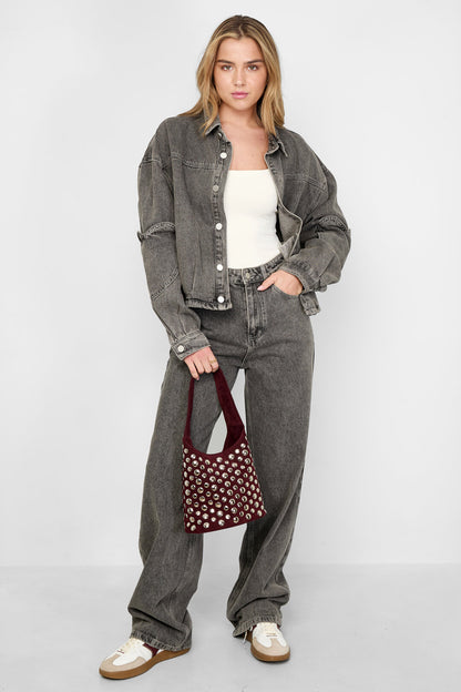 Gimme Grey & Pink Denim Jacket Set for All Fits