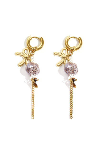Stylish Crimson & Coffee Brown Flower Drop Earrings