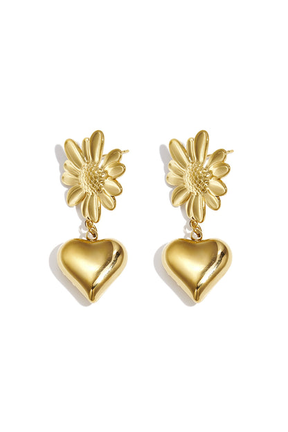 Elegant Stainless Steel Heart & Flower Drop Earrings
