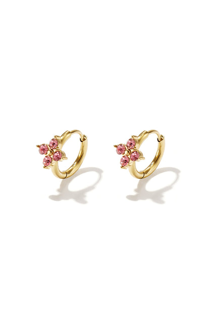 Small hoop earrings with clover-shaped stones