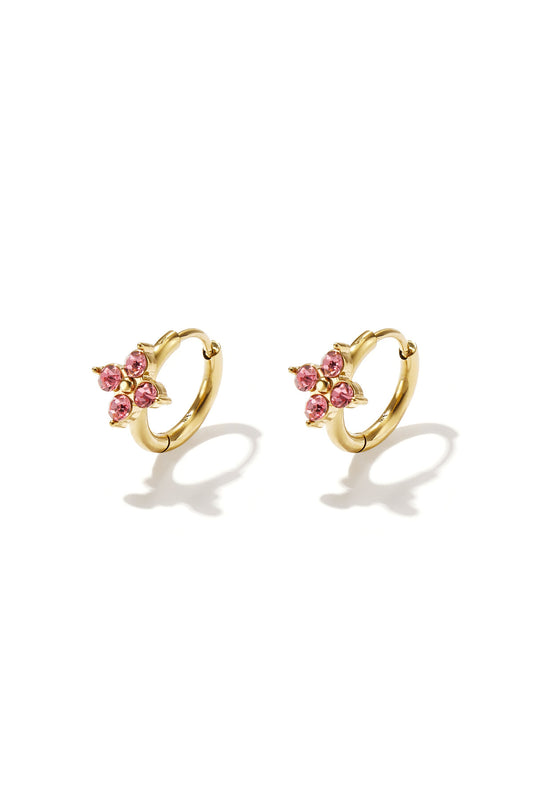 Small hoop earrings with clover-shaped stones
