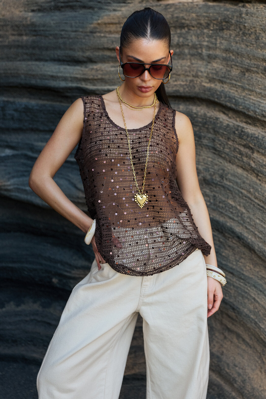 Crocheted beach top with glitter detail