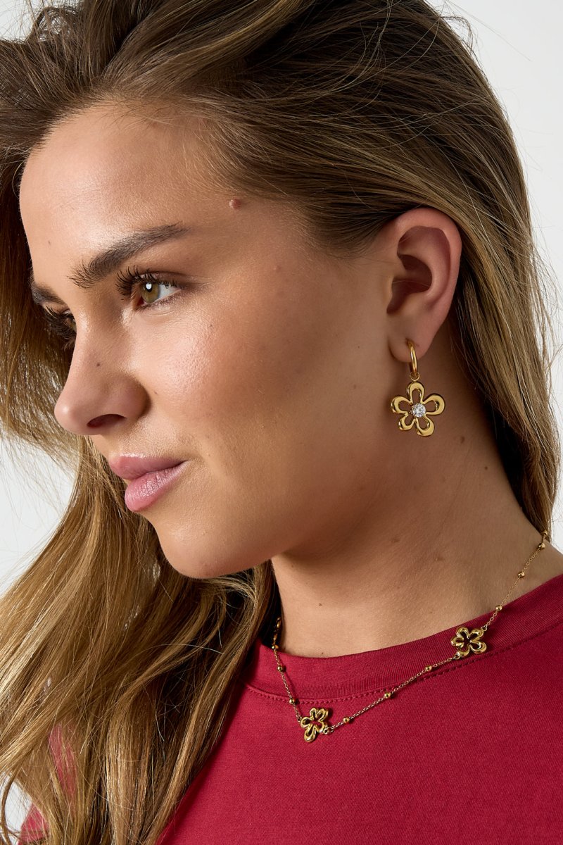 Earrings with coral - shaped flower and stone detail - Velaris Femme