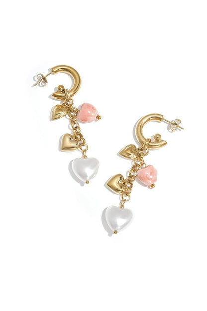 Earrings with dangling heart charms and pearls - Velaris Femme