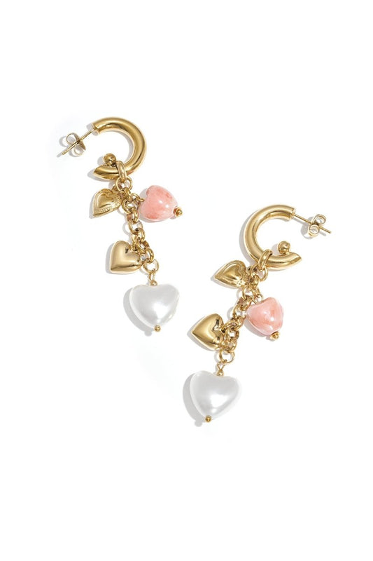 Earrings with dangling heart charms and pearls - Velaris Femme