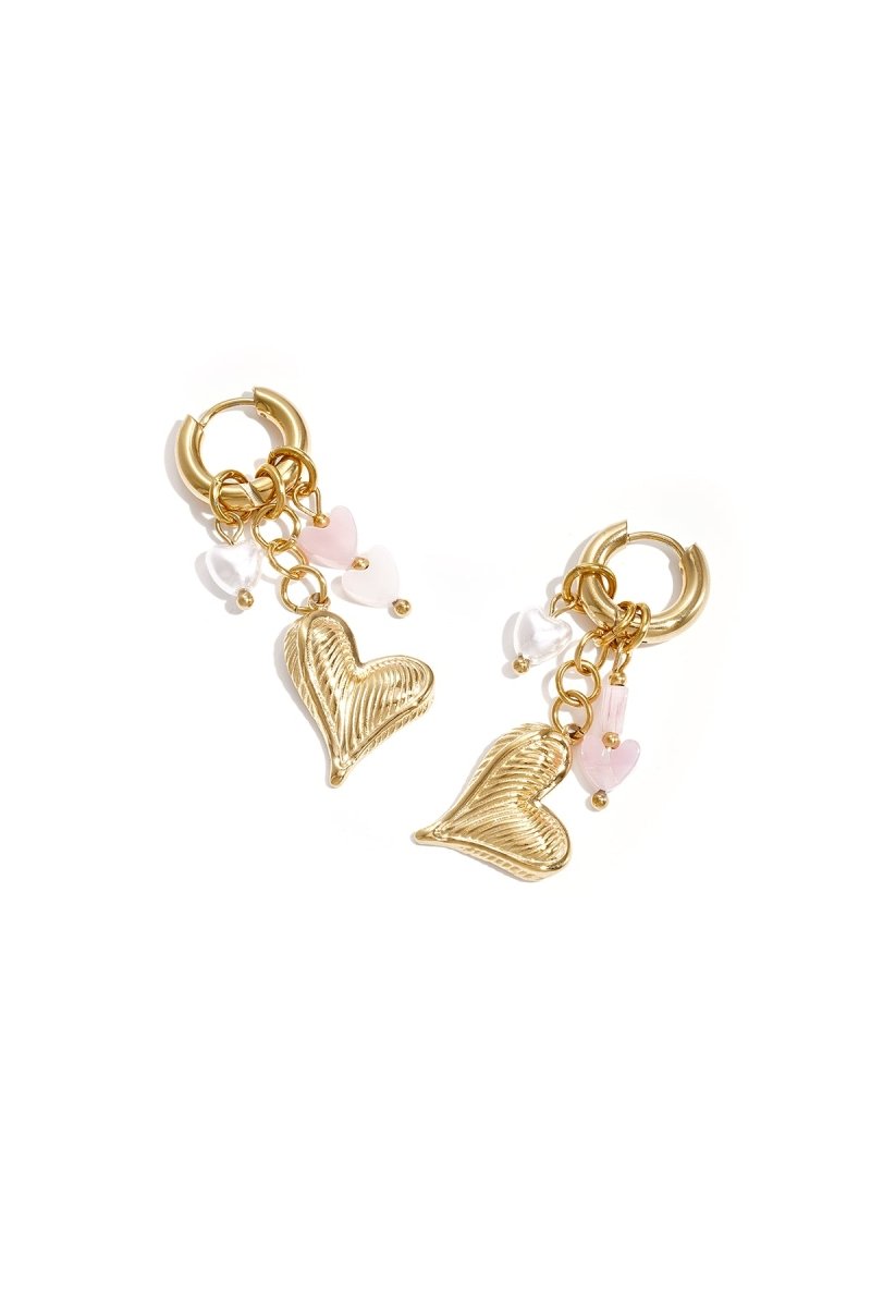 Earrings with hanging beads, pearl and heart - Velaris Femme