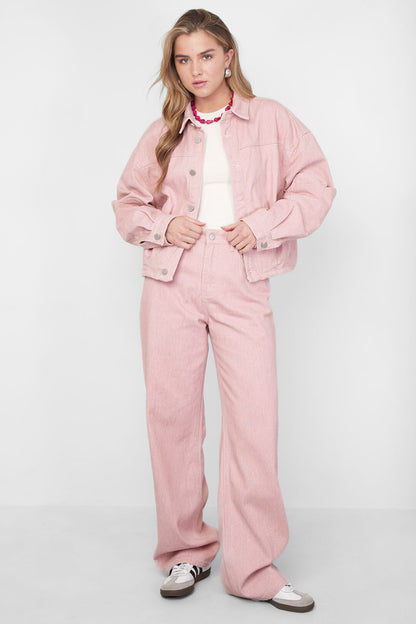 Gimme Grey & Pink Denim Jacket Set for All Fits