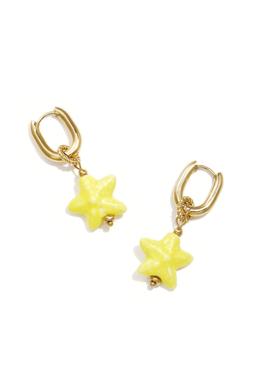 Squoval earrings with colored star pendant