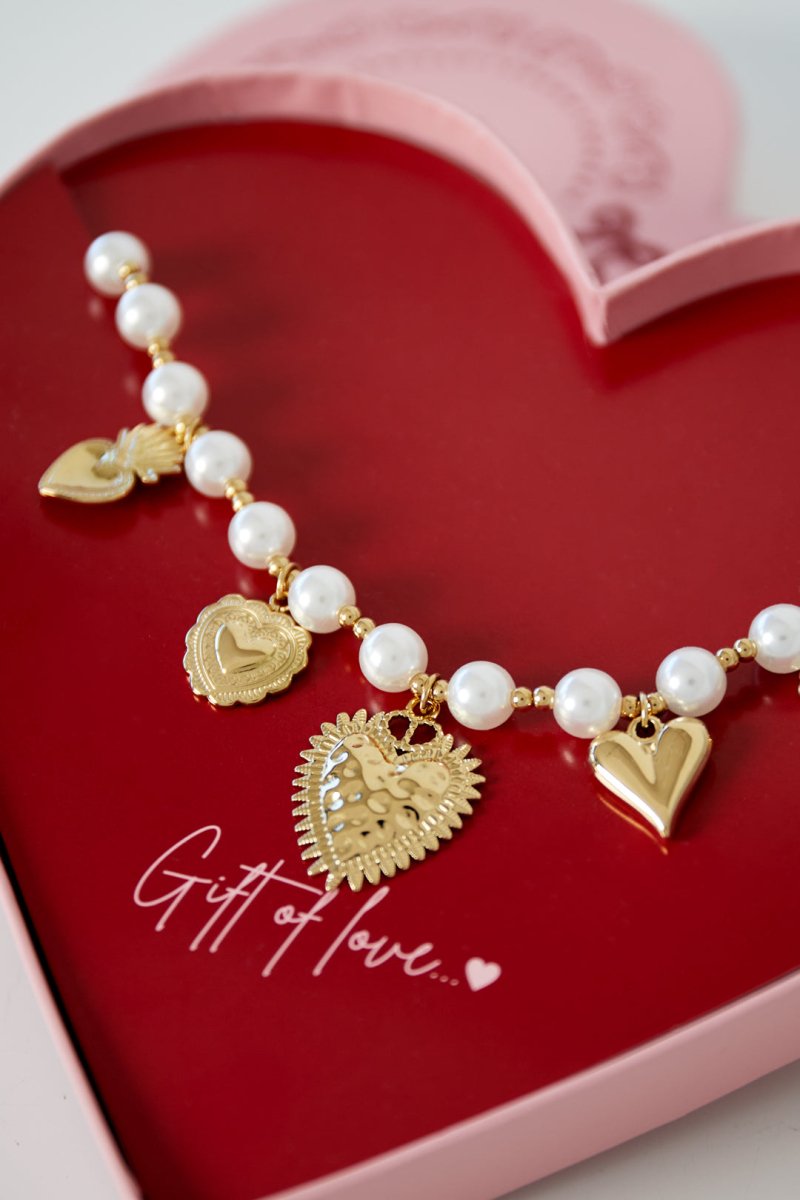 gift of love stainless steel pearl hearts necklace - Velaris Femme