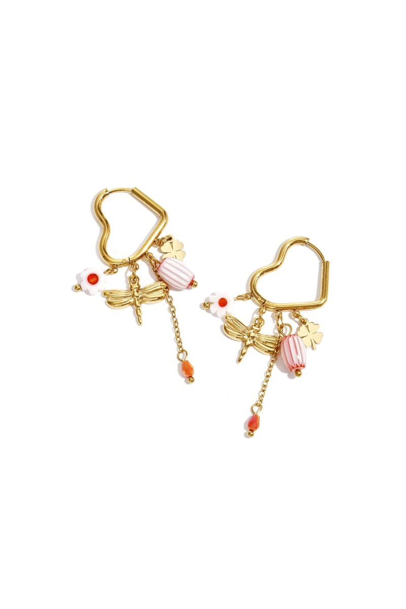 Heart - shaped hoop earrings with beaded pendants and charms - Velaris Femme